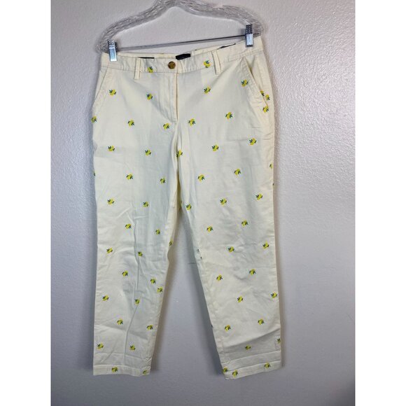 NWOT Talbots Womens Relaxed Chino Pants Lemon Embroidered Size 8 Petite Novelty - Picture 1 of 16